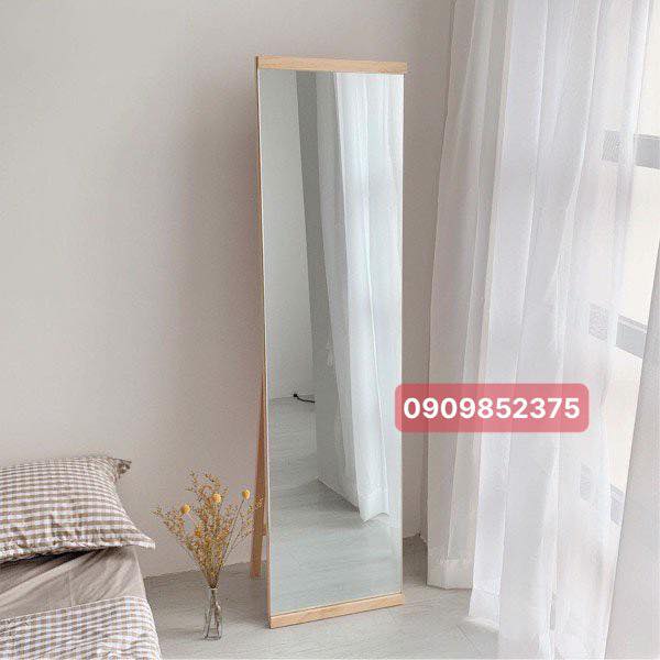 Gương soi toàn thân khung gỗ thông cao cấp (treo tường / có chân dựa)