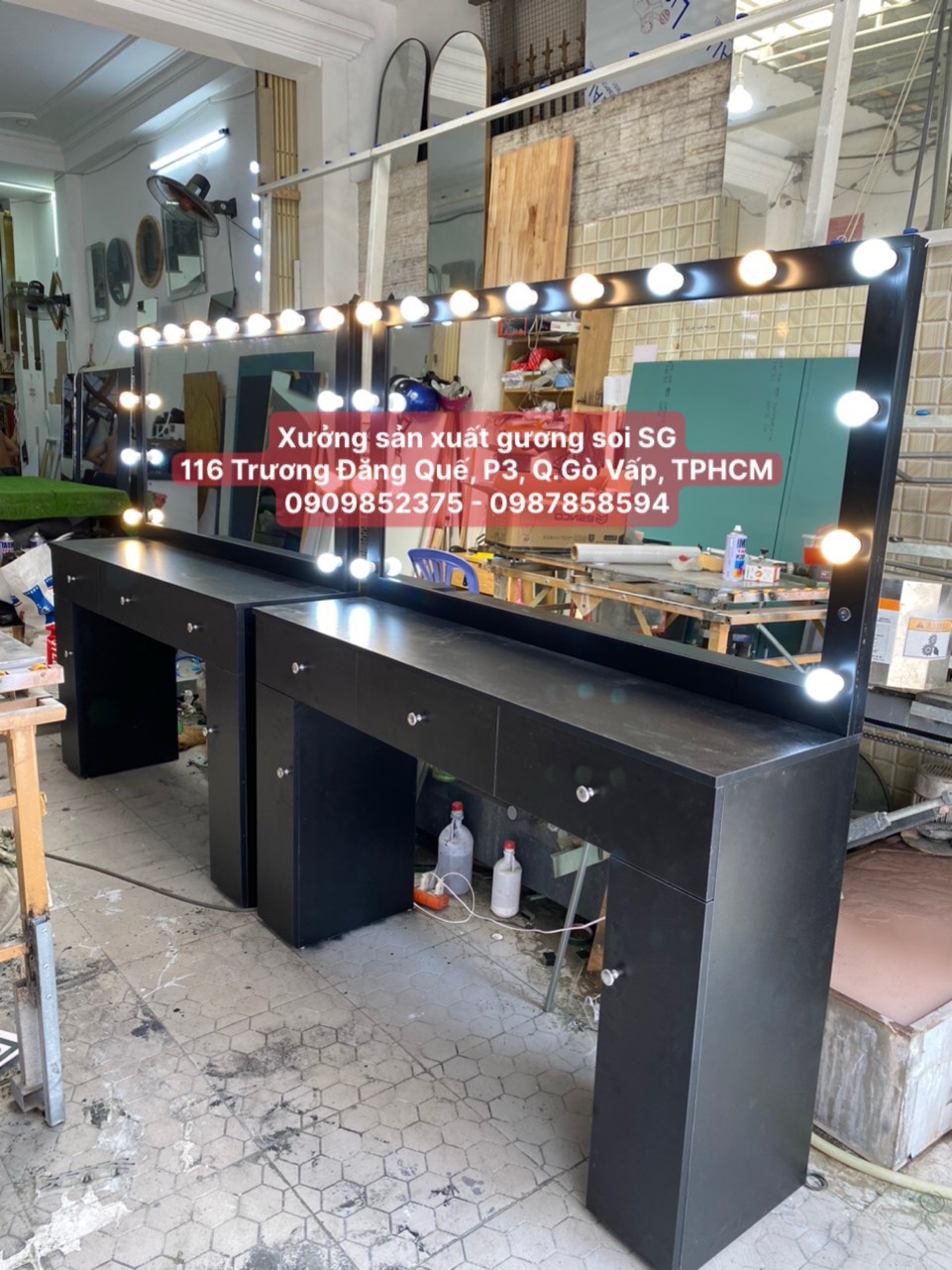 Bàn trang đIểm gắn đèn LED cao cấp MDF Melamine ( 1m5 x 1m7 )